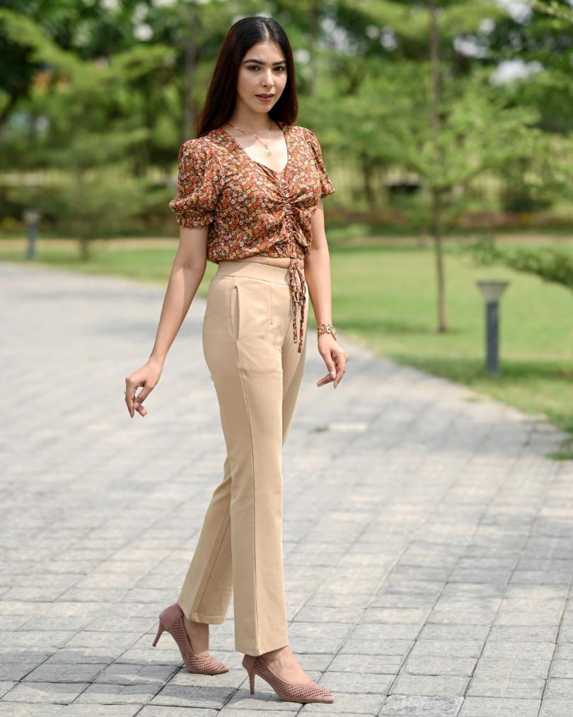 Beige Bootcut Flare Pants -Milano bootcut flare pants