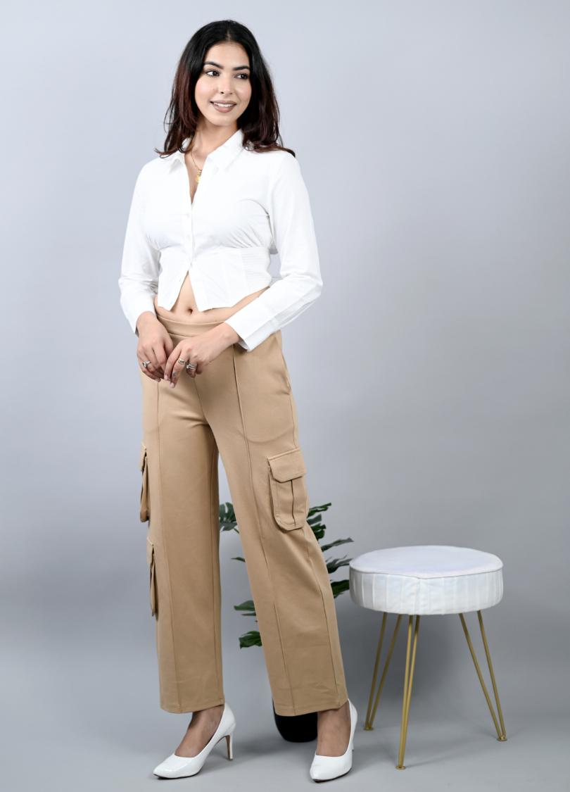 Beige cargo pants for women