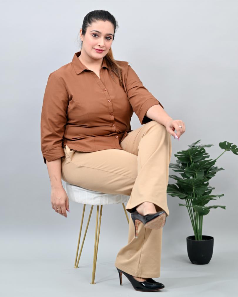 Beige Plus Size Bootcut Flare Pants -Milano plus size bootcut flare pants