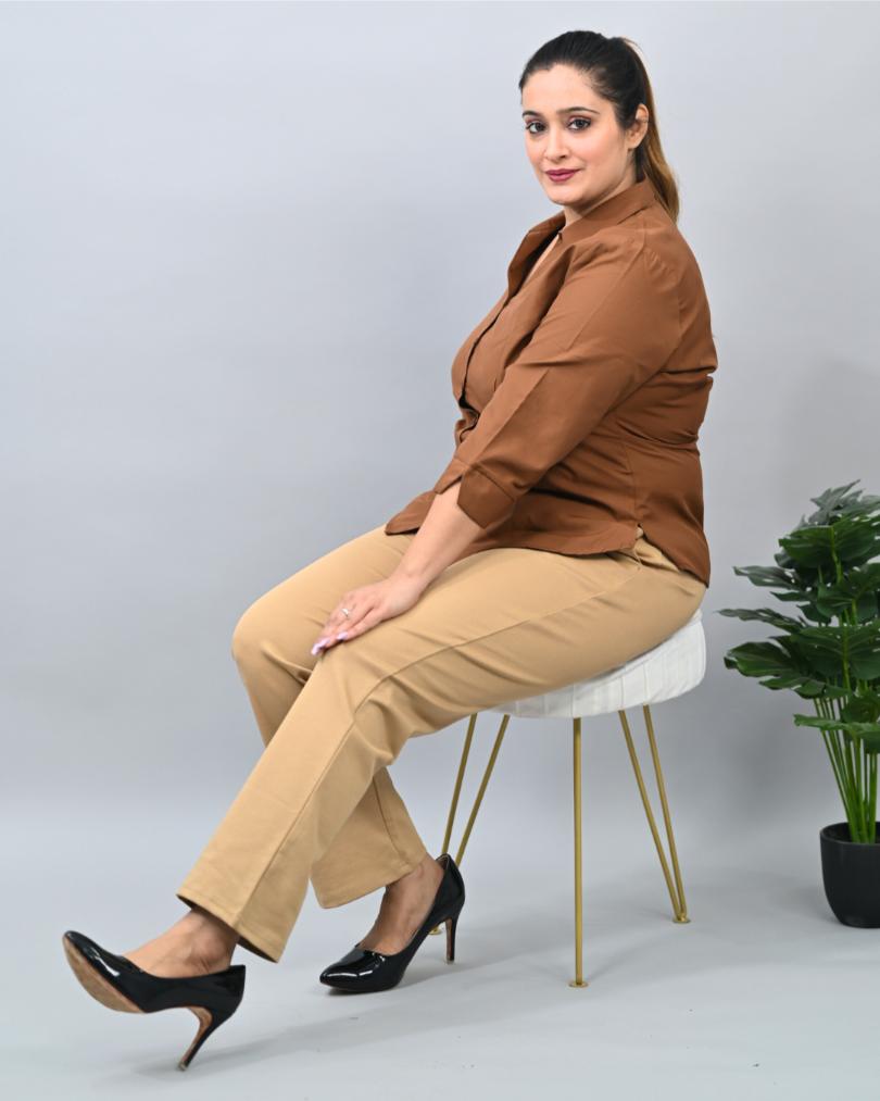 Beige plus size cigarette pencil pants