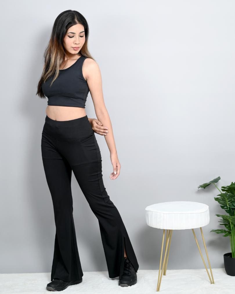Black Active Flare with Slit Pants -Active flare with slit pants
