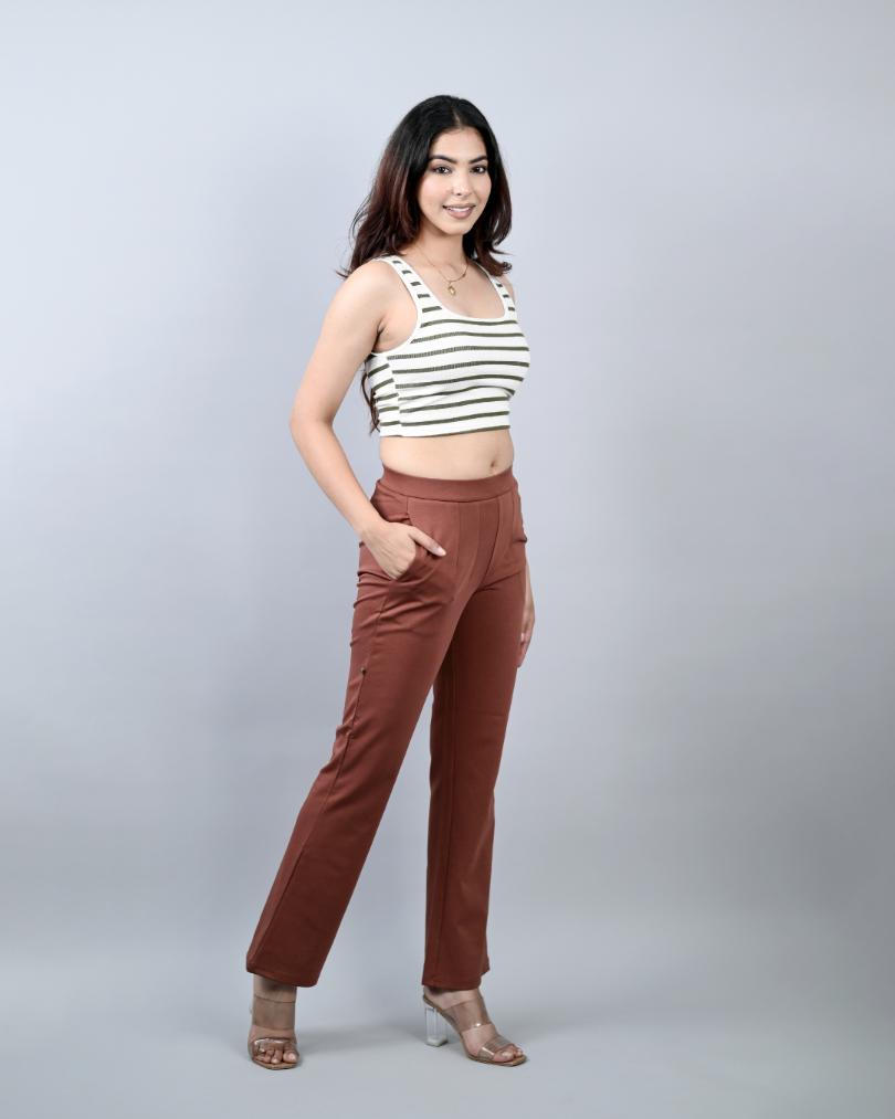 Caramel flare bootcut pants & trousers for women casual and office