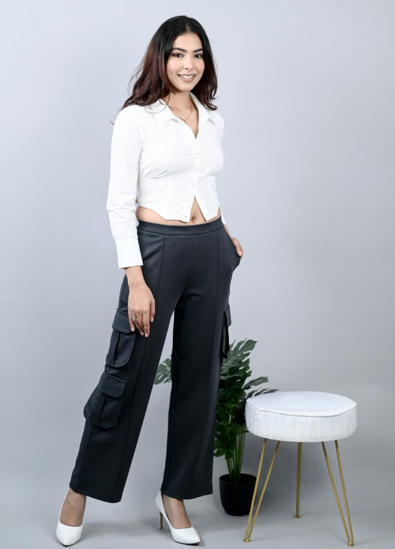 Charcoal Cargo Pants -Milano extra flare fit pants