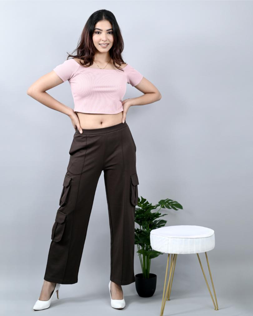 Coffee Bean Cargo Pants -Milano extra flare fit pants