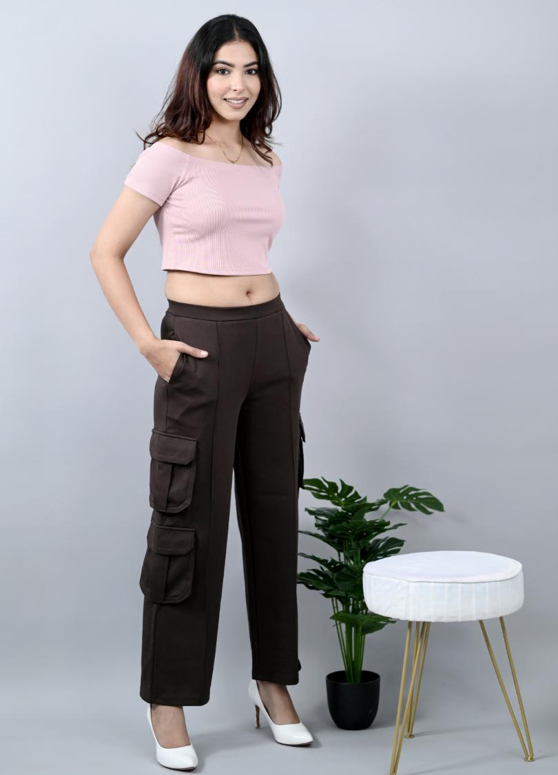 Coffee bean cargo pants for women