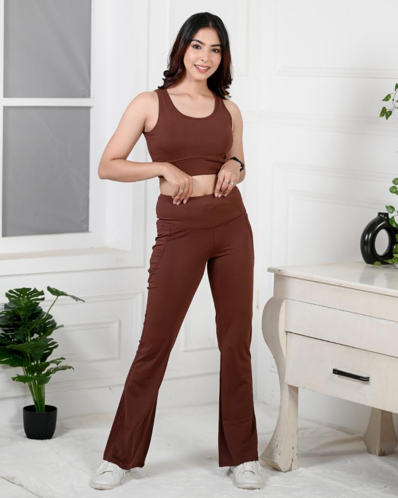Dark Brown Active Flare Pants -Active flare pants