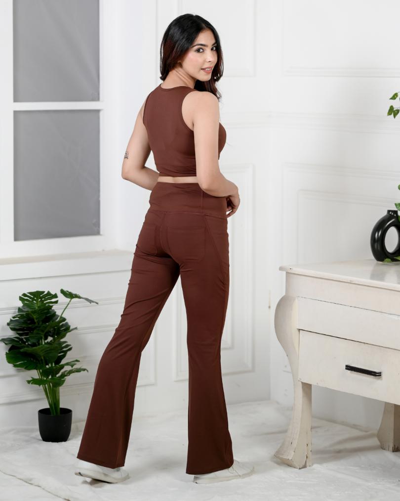 Dark Brown Active Flare Pants -Active flare pants
