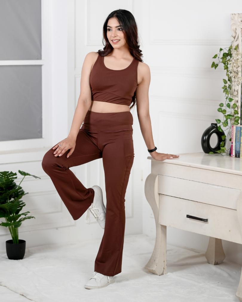 Dark Brown Active Flare Pants -Active flare pants