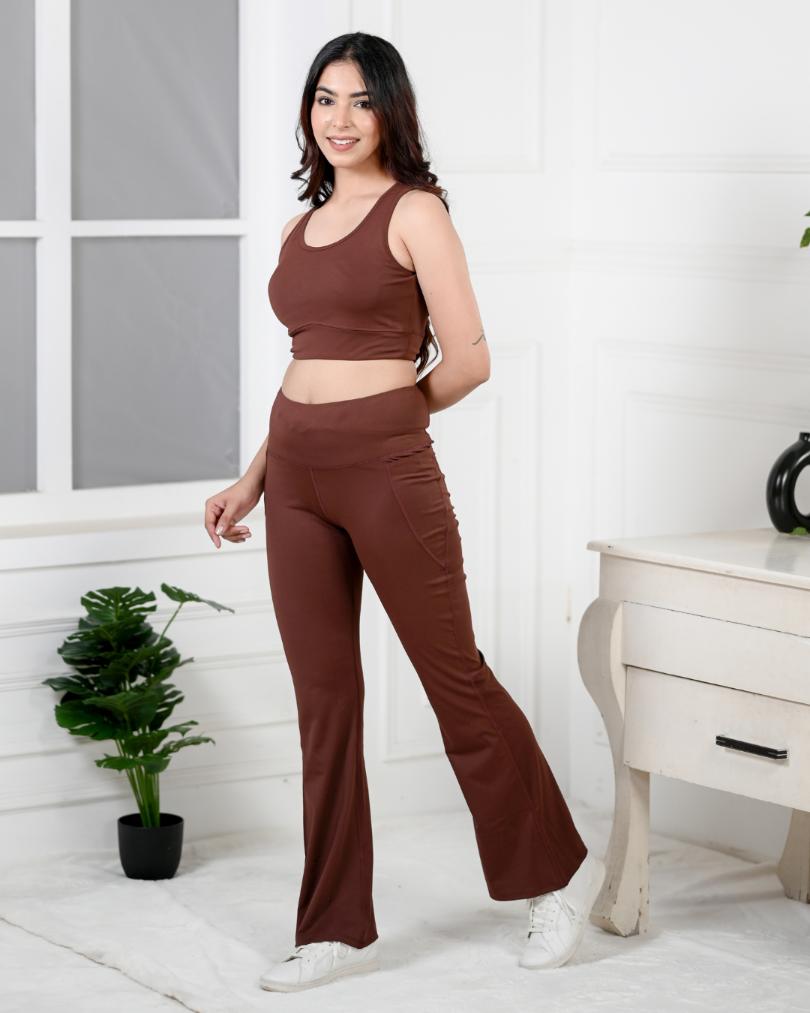 Dark Brown Active Flare Pants -Active flare pants