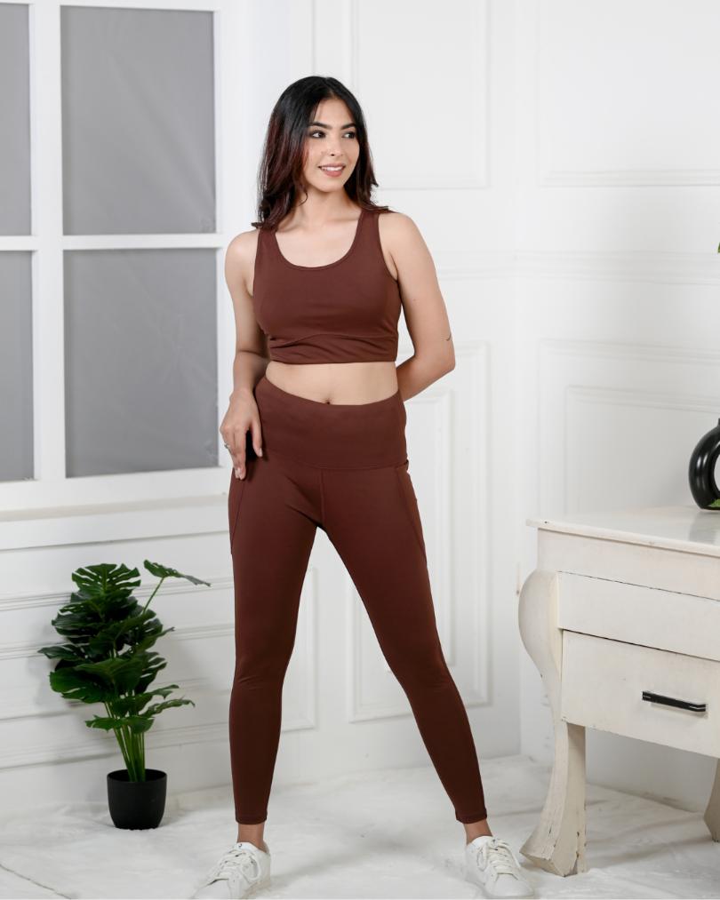 Dark Brown Active Leggings -Active leggings pants