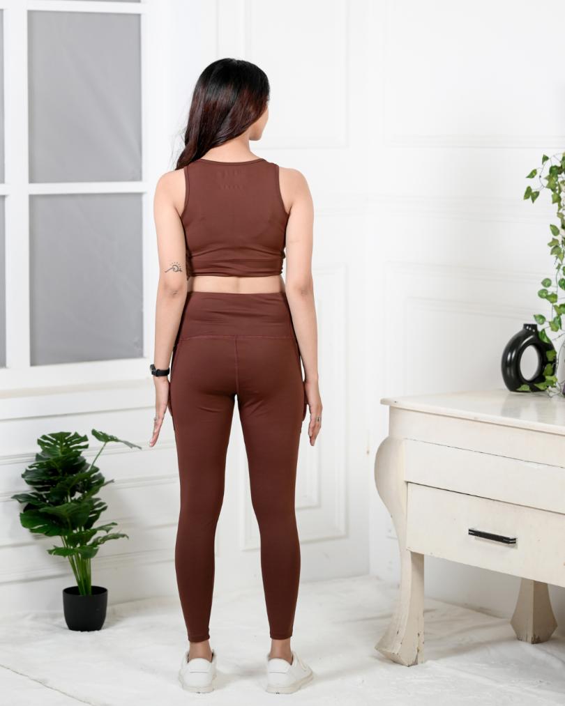 Dark Brown Active Leggings -Active leggings pants