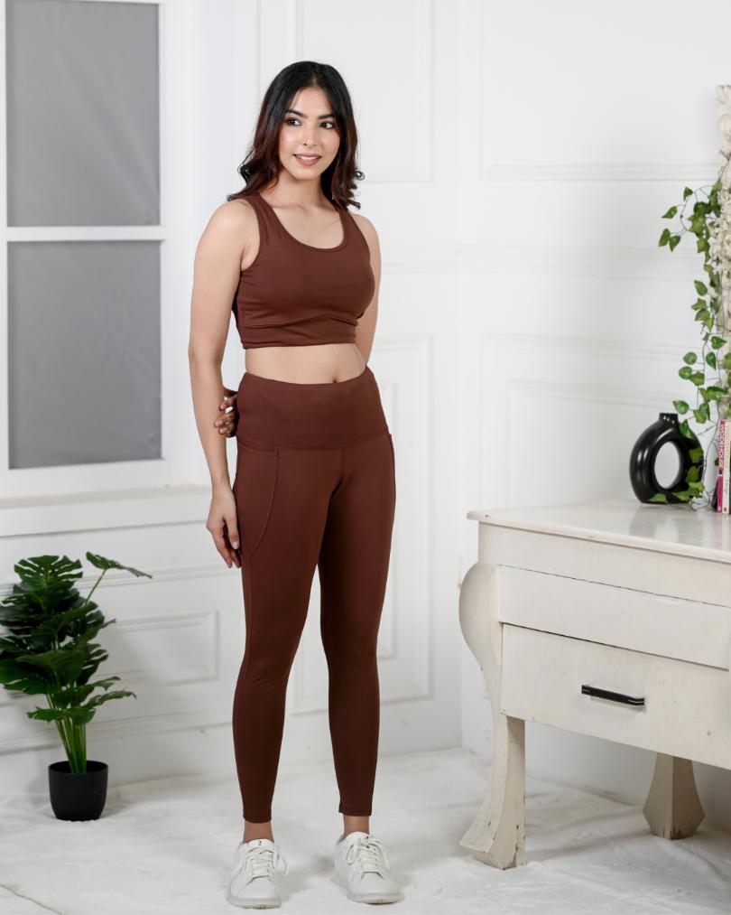 Dark Brown Active Leggings -Active leggings pants