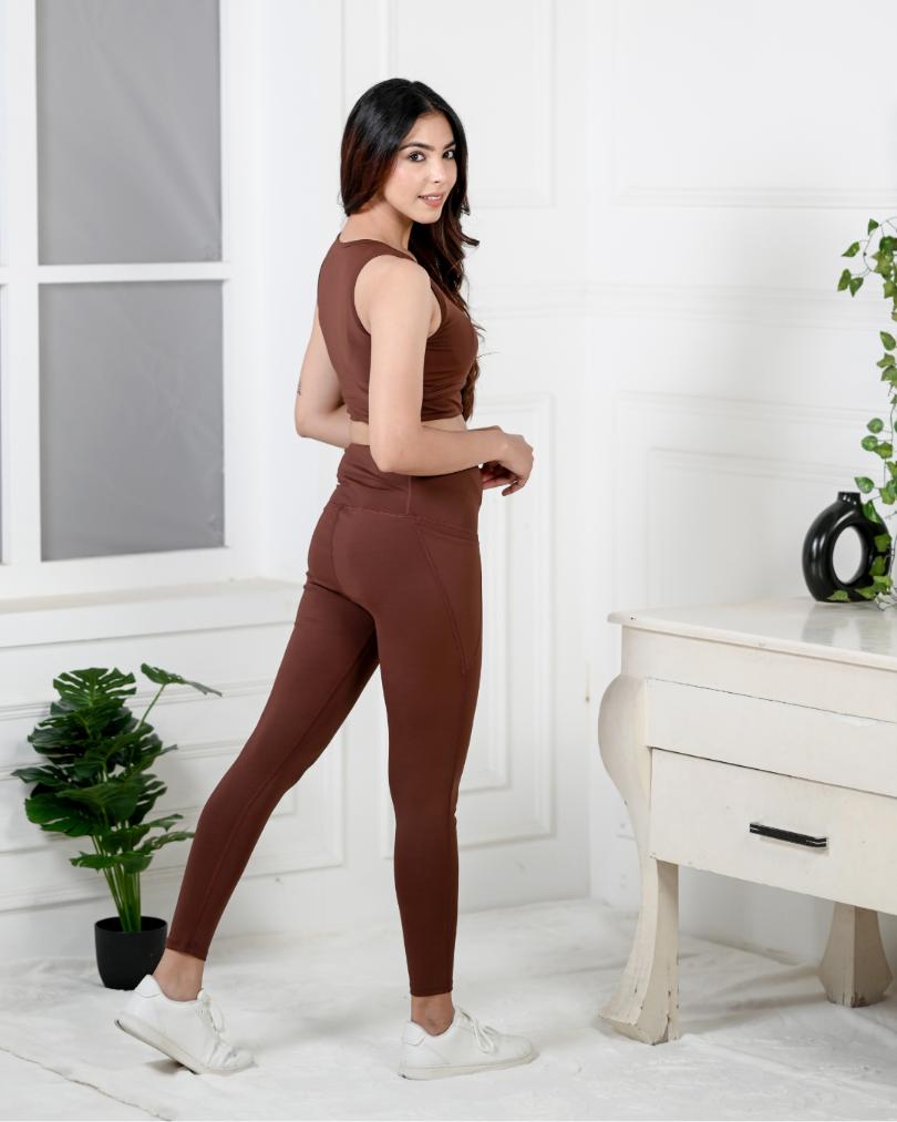 Dark Brown Active Leggings -Active leggings pants