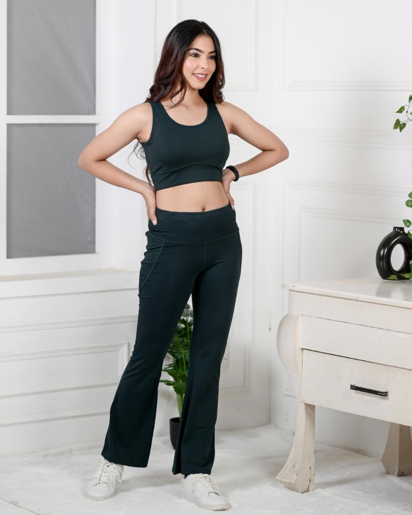 Dark Green Active Flare Pants -Active flare pants