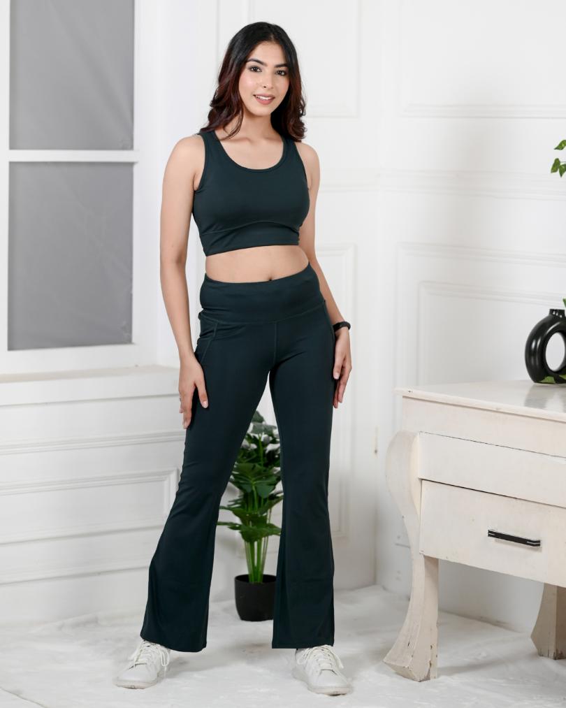 Dark Green Active Flare Pants -Active flare pants