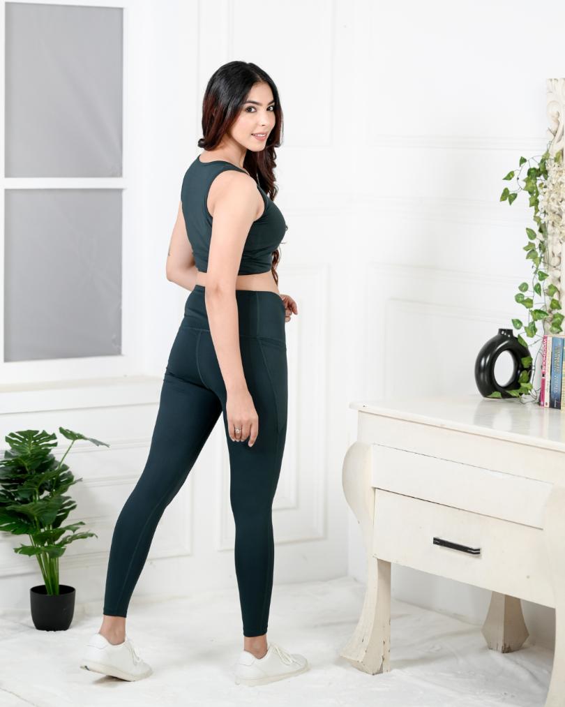 Dark Green Active Leggings -Active leggings pants