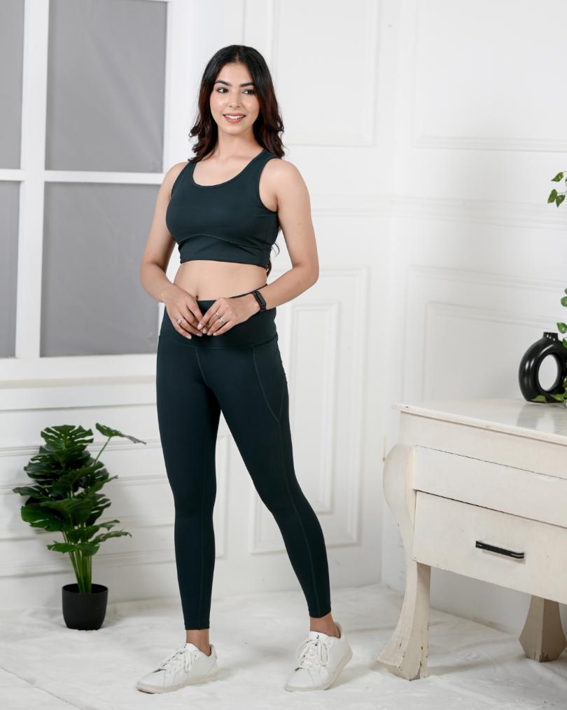 Dark Green Active Leggings -Active leggings pants