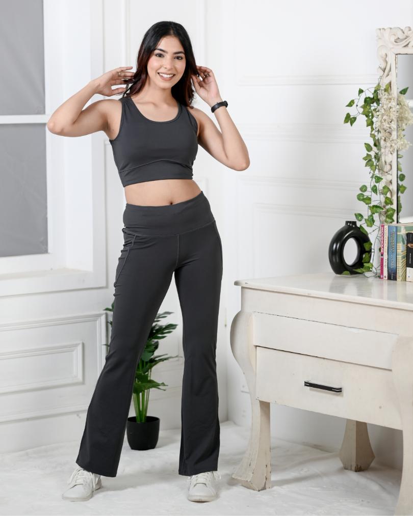 Dark Grey Active Flare Pants -Active flare pants
