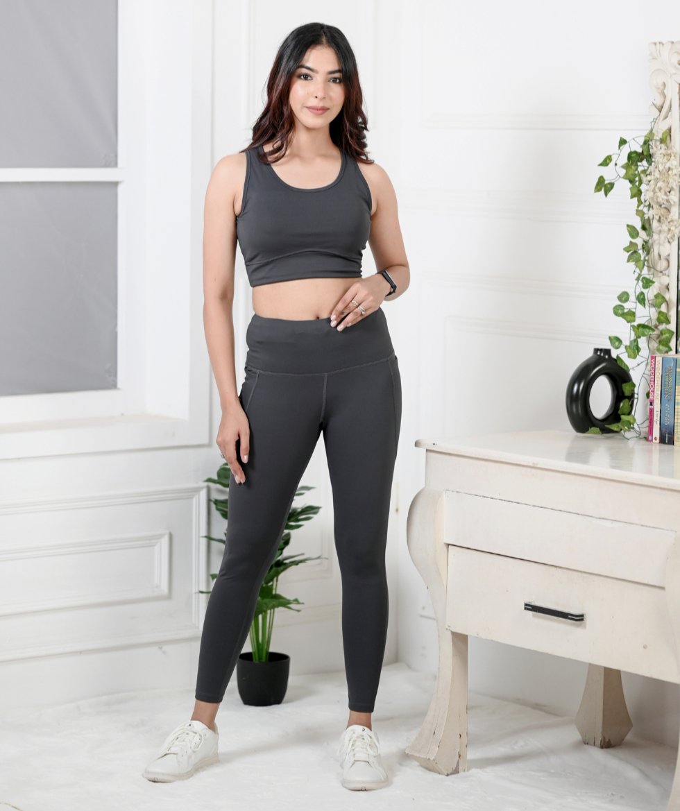 Dark Grey Active Leggings -Active leggings pants