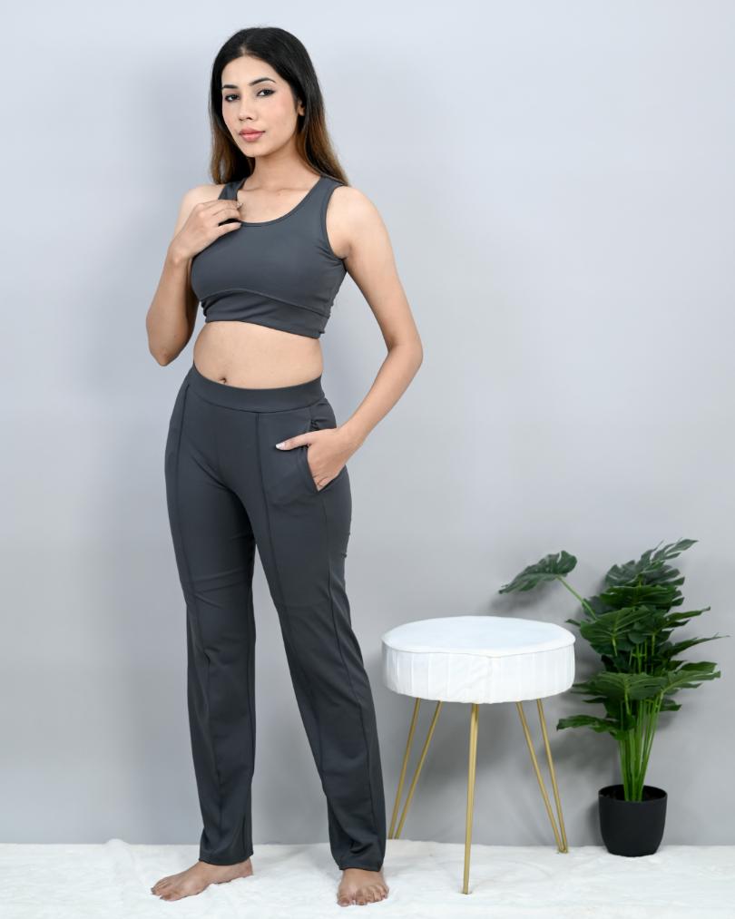 Dark Grey Active Yoga Pant Straight fit -Active cigarette pencil pants