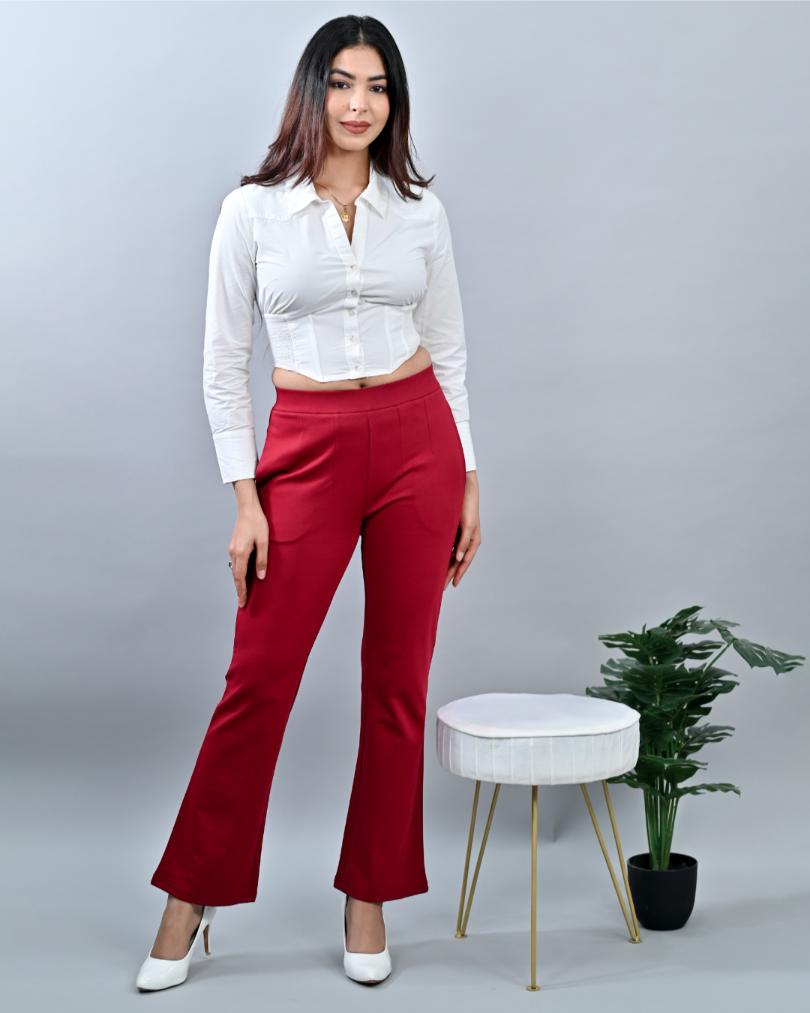 Dark rose flare bootcut pants & trousers for women casual and office wear.
