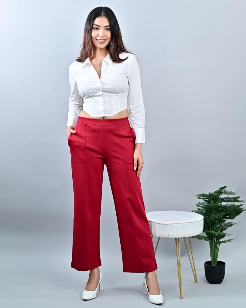 Dark Rose Extra Flare Fit Pants -Milano extra flare fit pants
