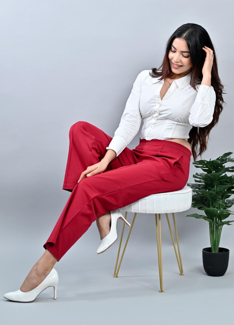 Dark Rose Extra Flare Fit Pants -Milano extra flare fit pants