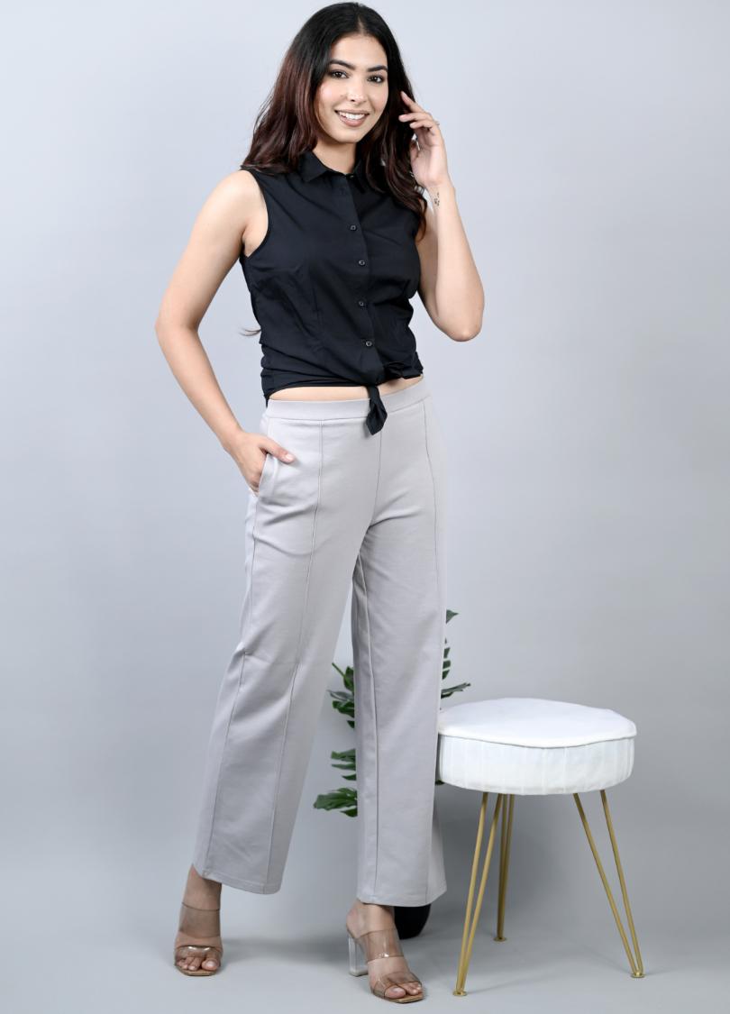 Light Grey Extra Flare Fit Pants -Milano extra flare fit pants