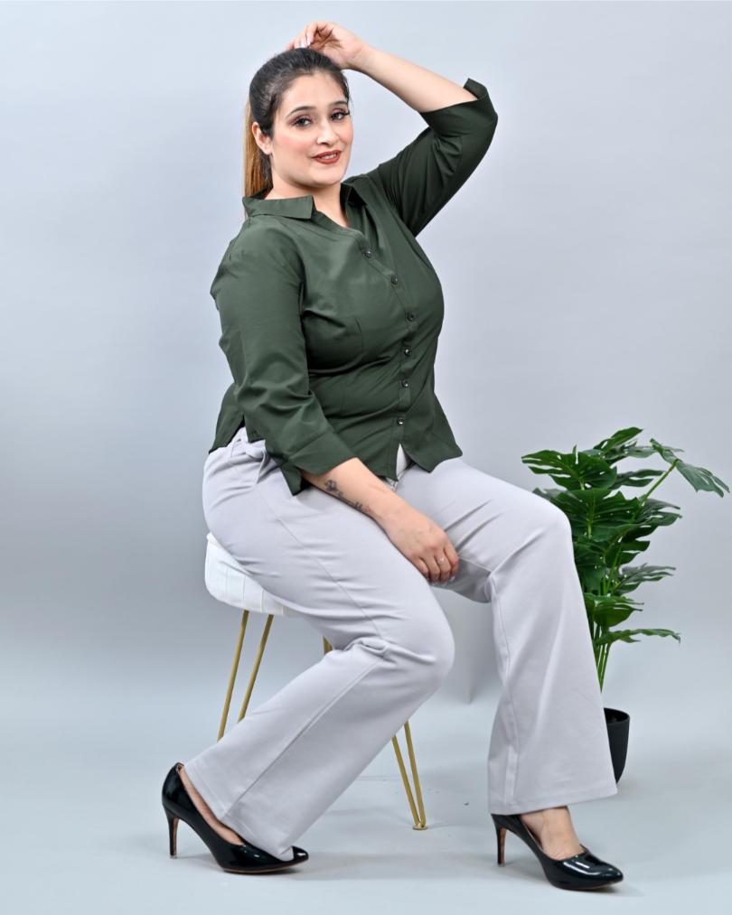 Light grey plus size bootcut flare pants & trousers for women