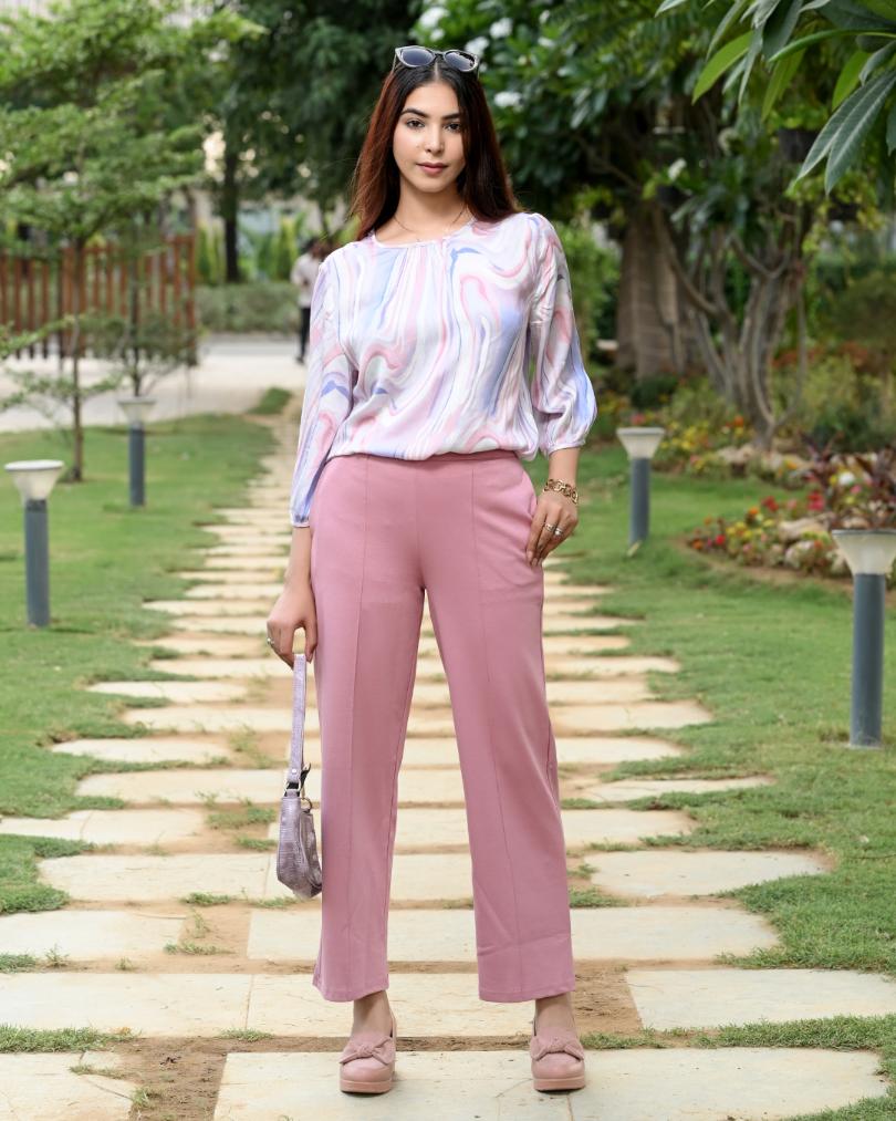Light Pink Extra Flare Fit Pants -Milano extra flare fit pants