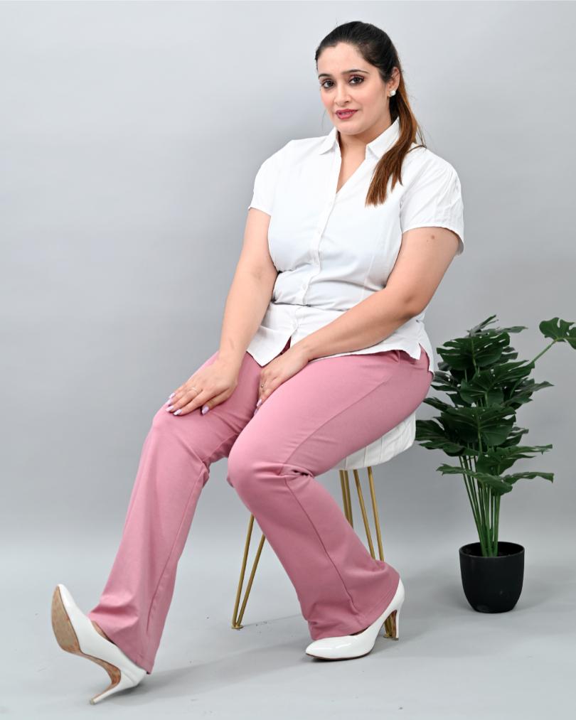 Light pink plus size bootcut flare pants & trousers for women xxxxl to  xxxxxl.