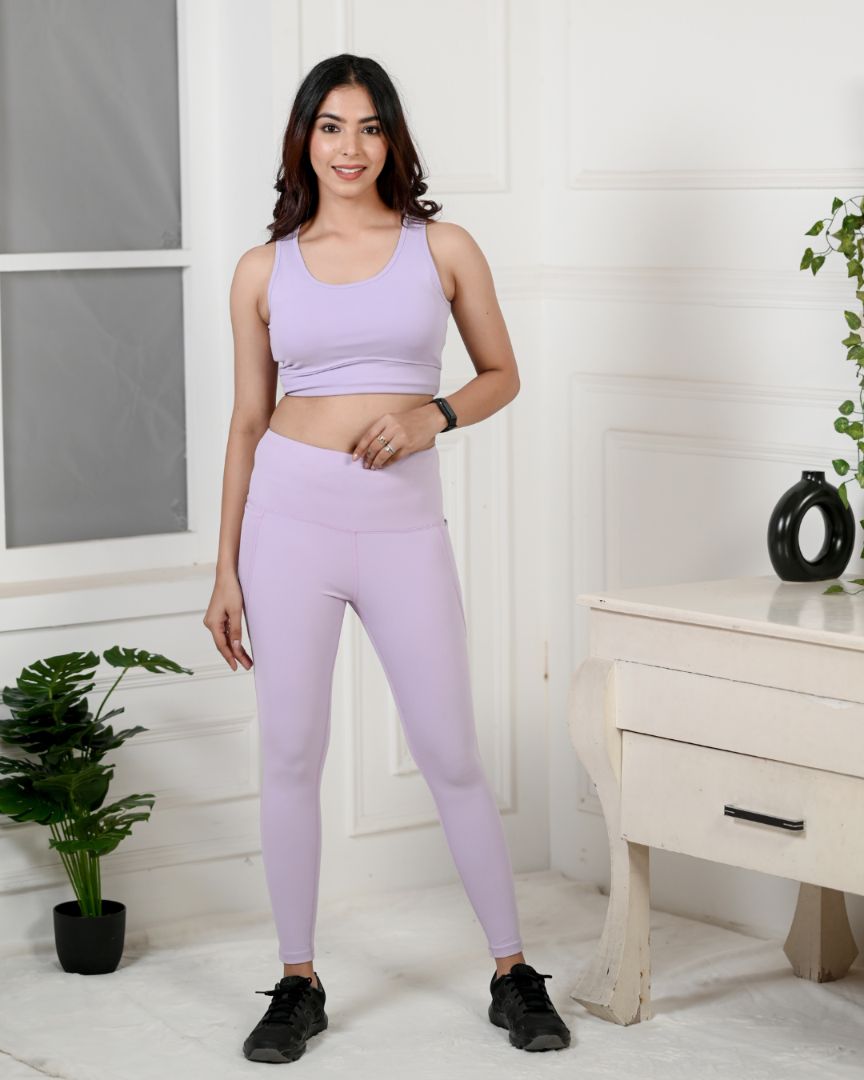 Lilac Sports Bra and Legging Set, Activewear Co-ord Sets for Women.