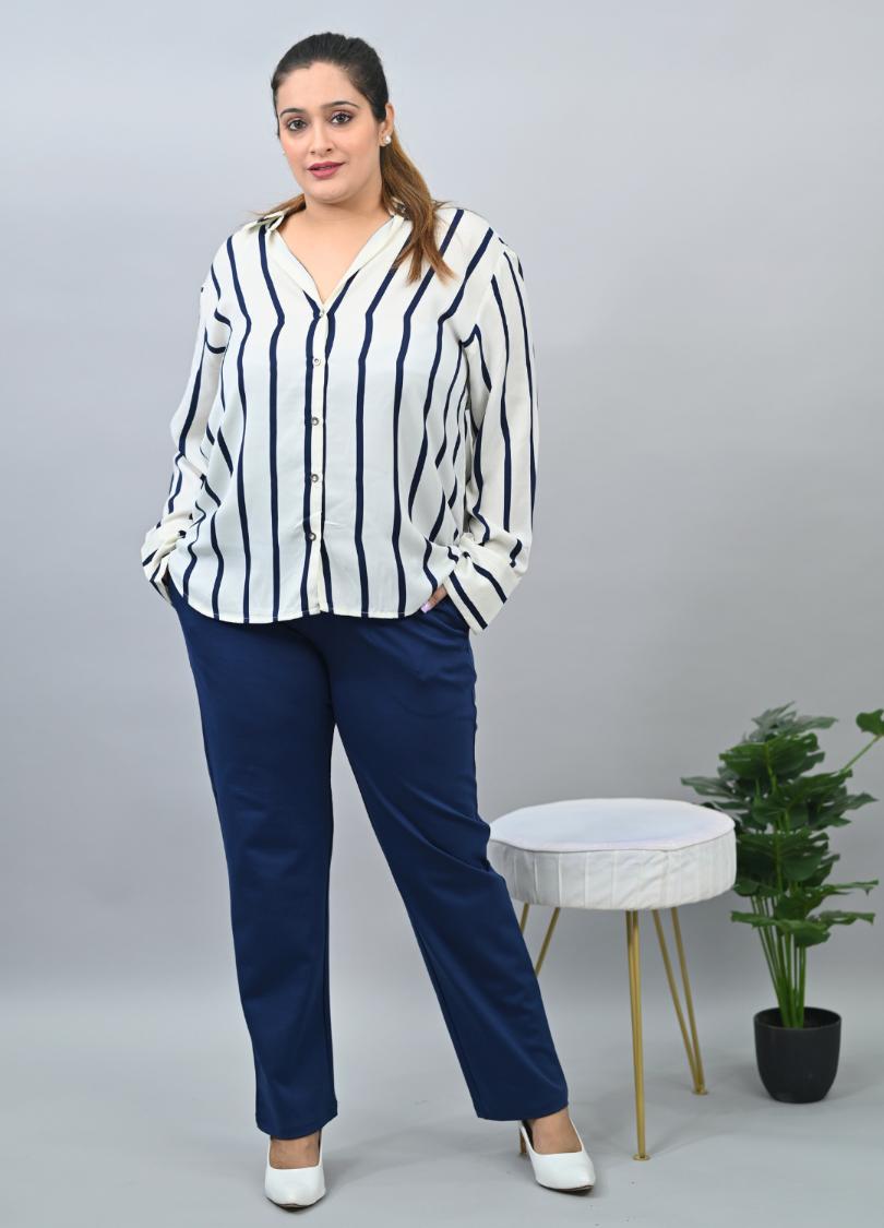 Navy blue plus size cigarette pencil pants