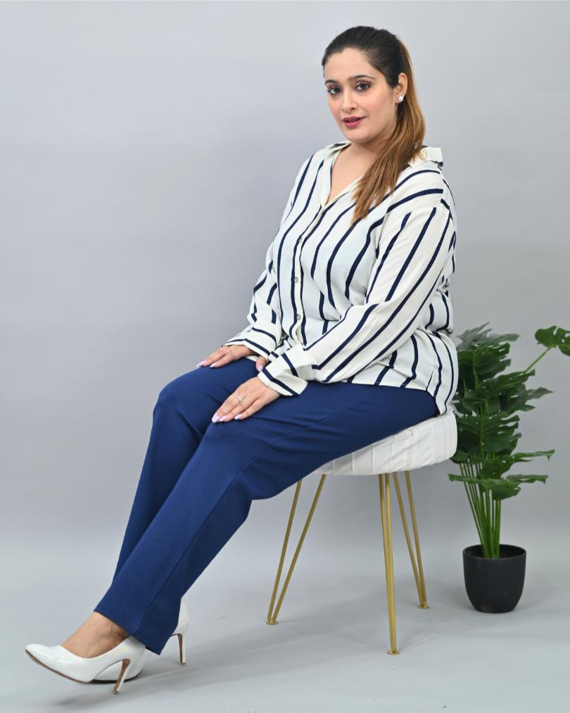 Navy blue plus size cigarette pencil pants
