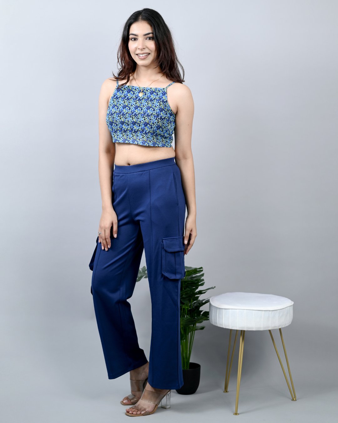 Navy Blue Women Cargo Cut Pant UK