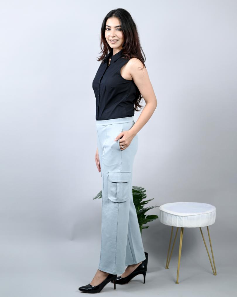 Pearl blue cargo pants for women