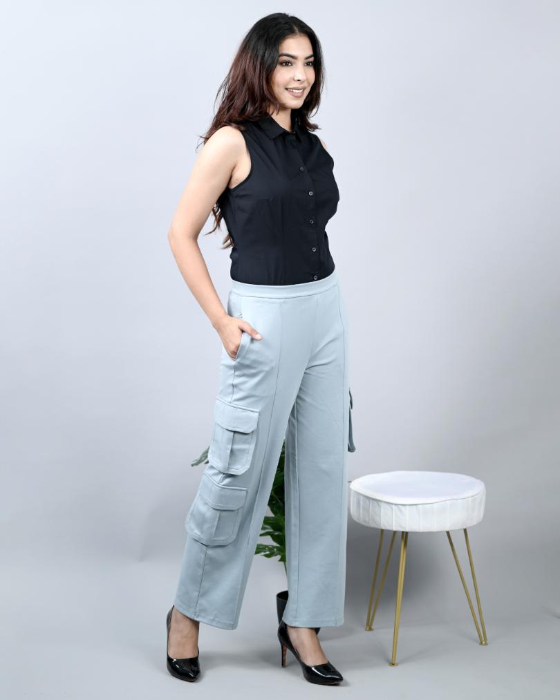 Pearl Blue Cargo Pants -Milano extra flare fit pants