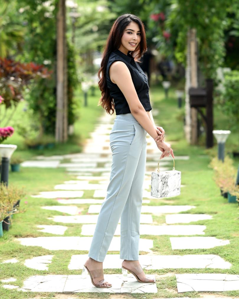 Pearl blue cigarette pants