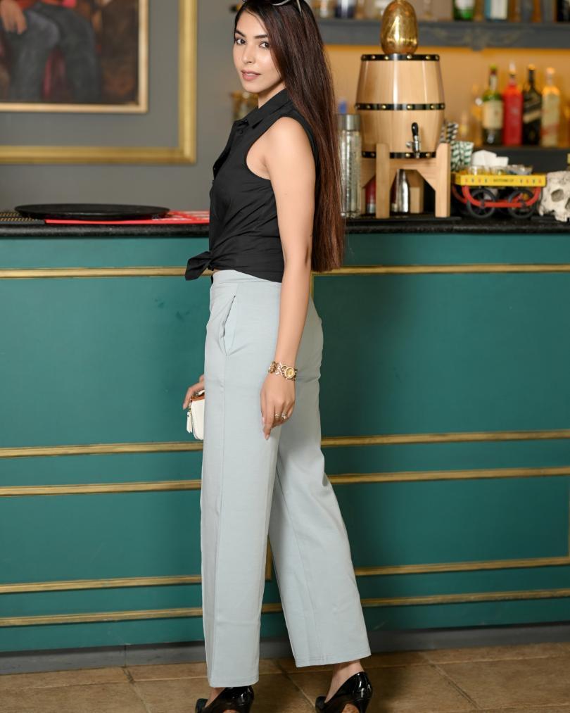 Pearl Blue Extra Flare Fit Pants -Milano extra flare fit pants