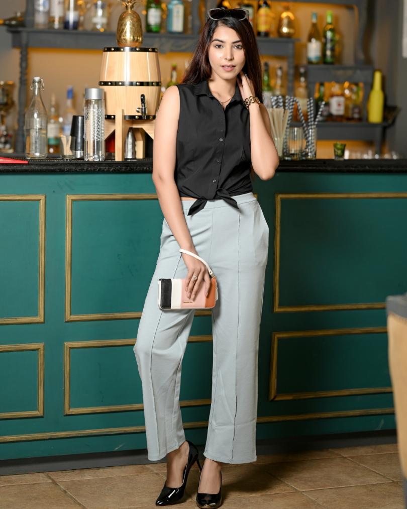 Pearl Blue Extra Flare Fit Pants -Milano extra flare fit pants