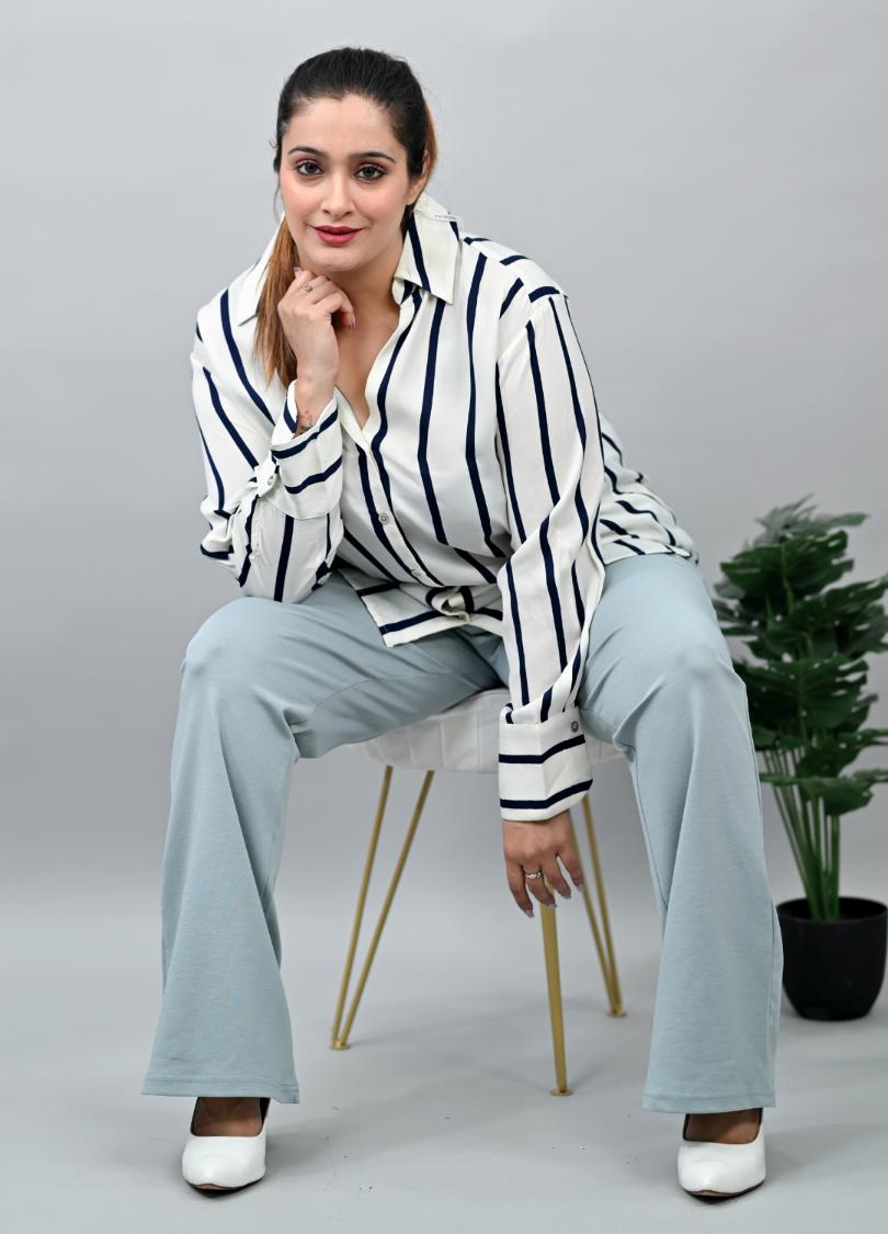 Pearl Blue Plus Size Bootcut Flare Pants -Milano plus size bootcut flare pants