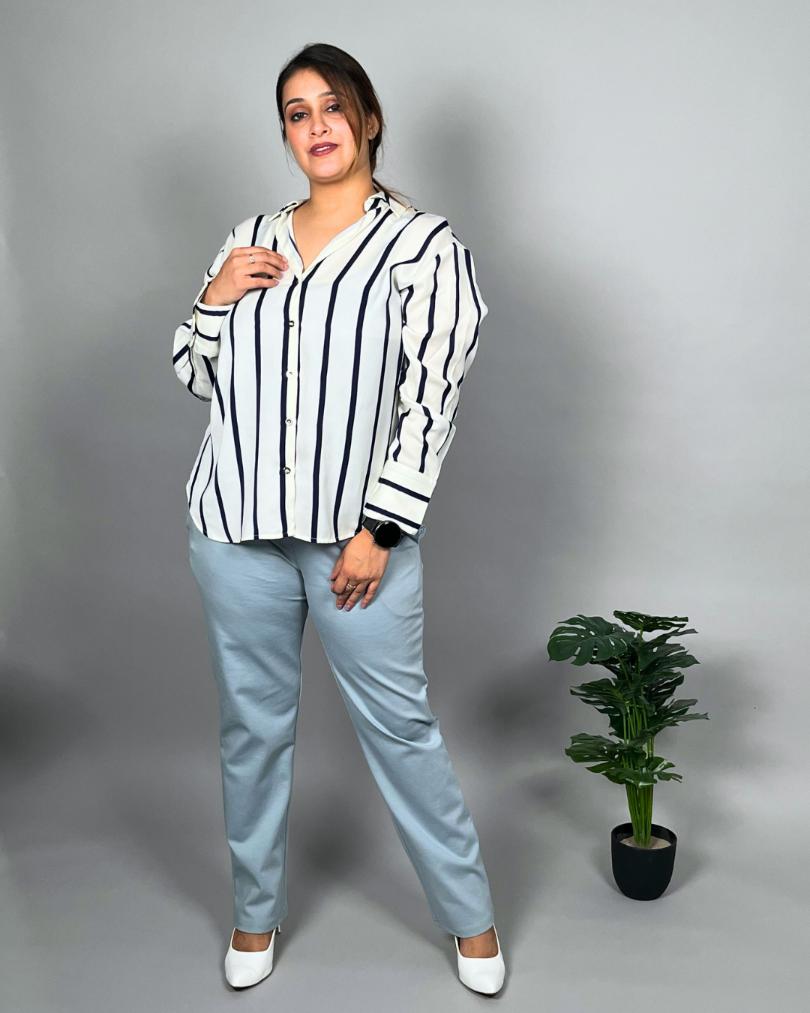 Pearl blue plus size cigarette pencil pants