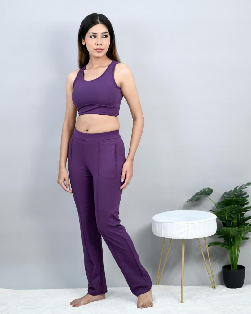 Purple Active Yoga Pant Straight fit -Active cigarette pencil pants