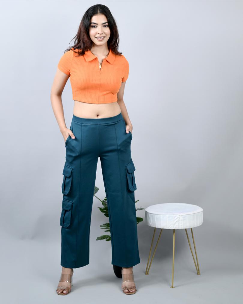 Teal cargo pants for women