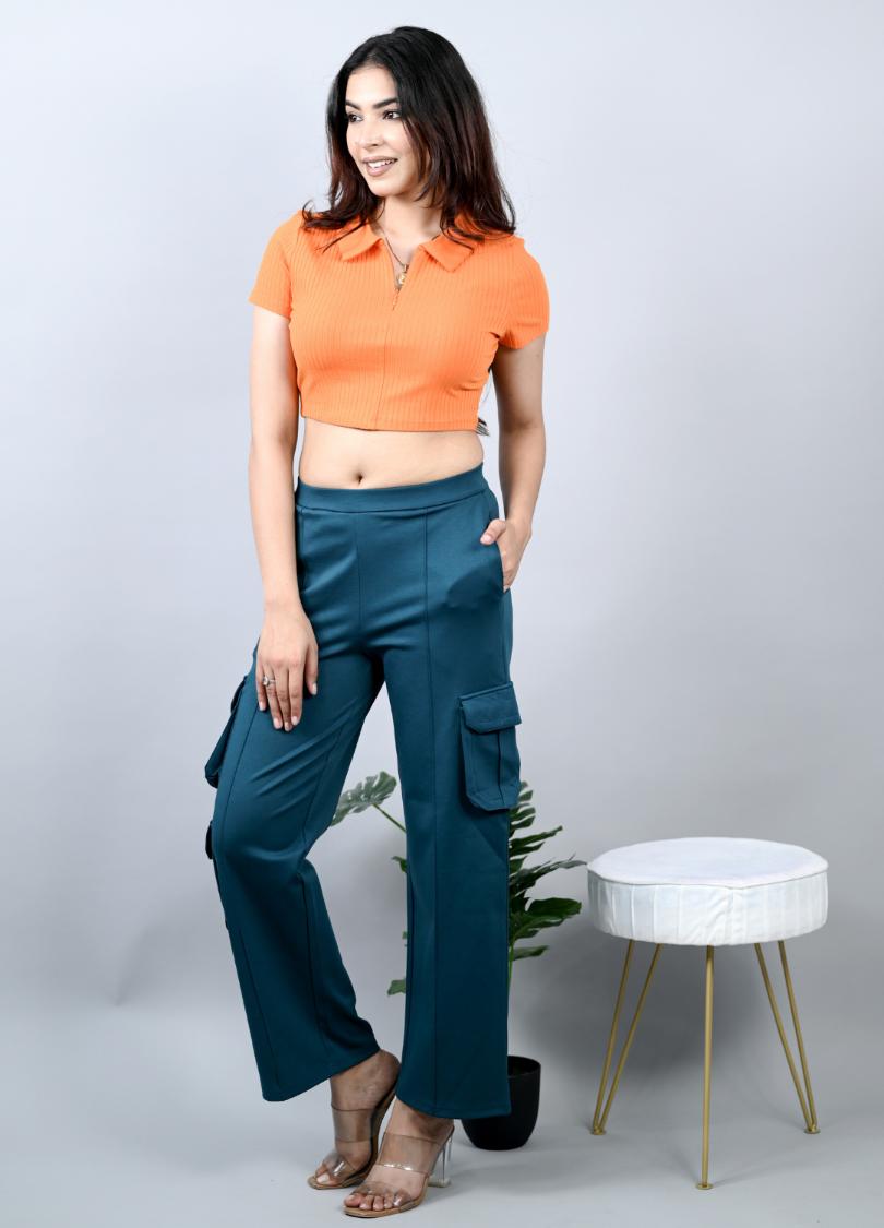 Teal cargo pants for women