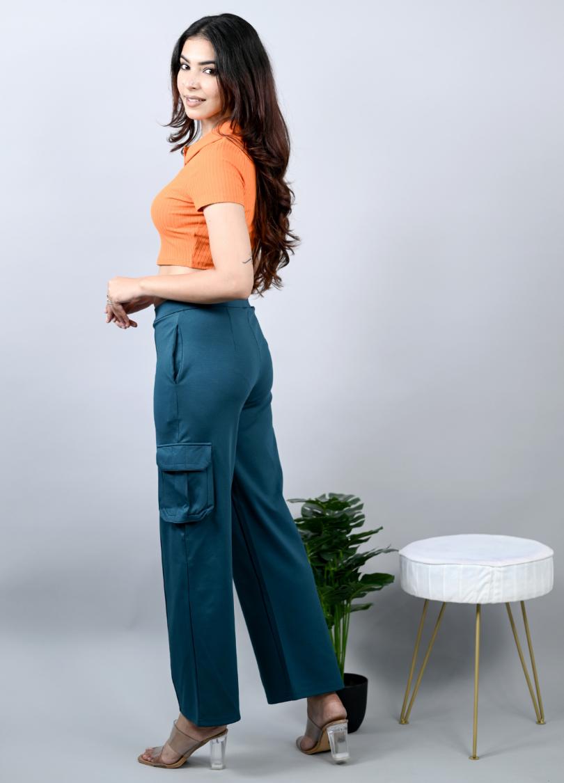 Teal cargo pants for women