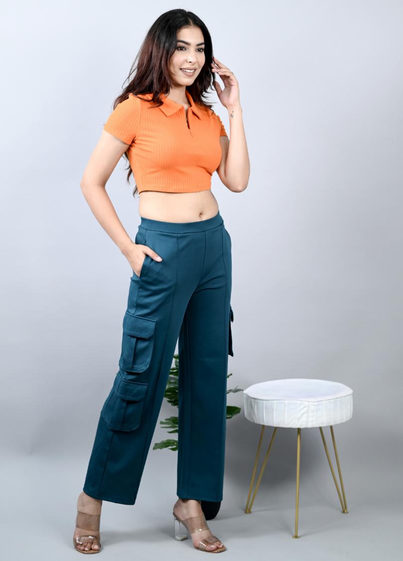 Teal Cargo Pants -Milano extra flare fit pants