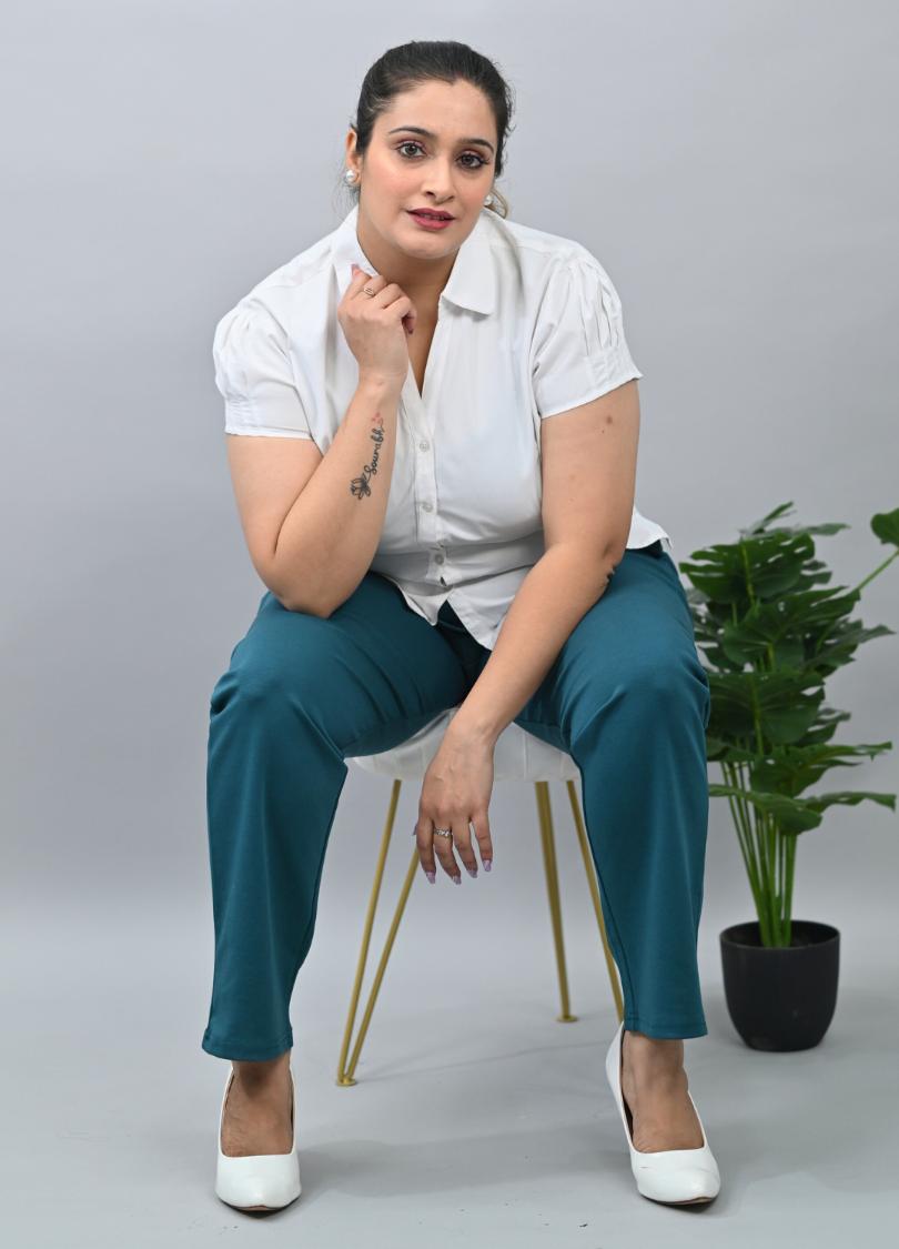 Teal plus size cigarette pencil pants