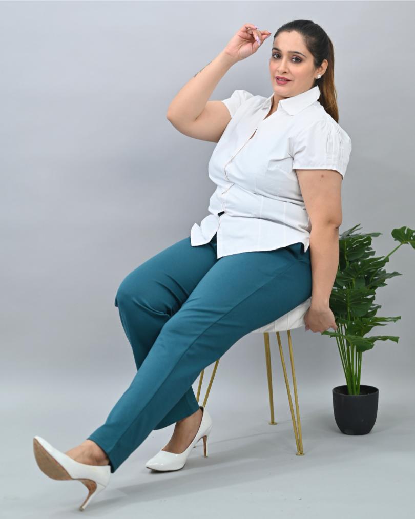 Teal plus size cigarette pencil pants