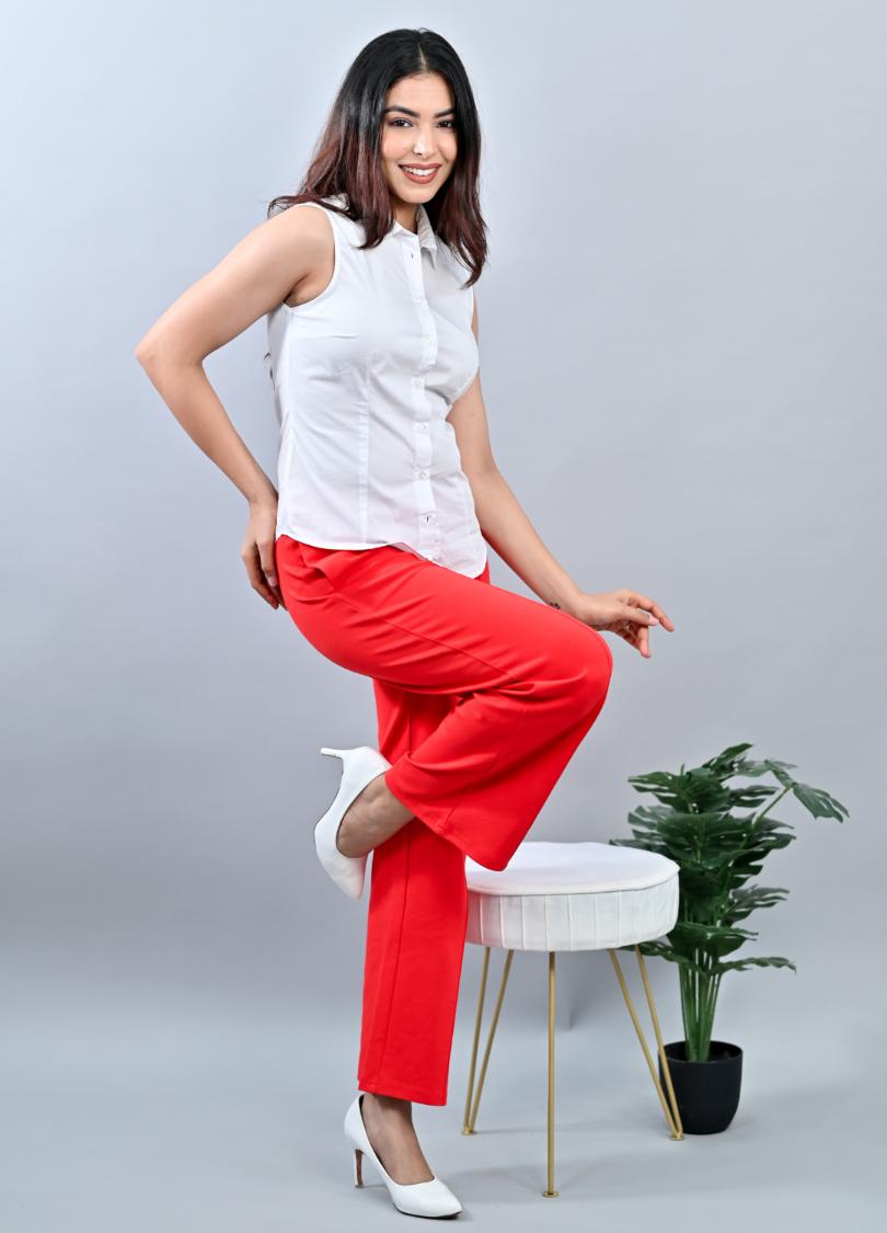 Tomato red Extra Flare Fit Pants -Milano extra flare fit pants